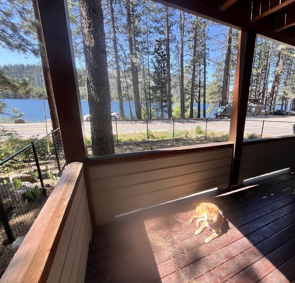 The covered deck overlooking Donner Lake before the sauna was built on it
