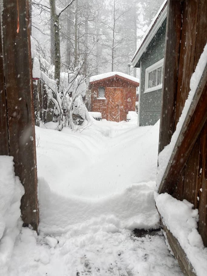 Wood-fired sauna in winter snow – South Lake Tahoe