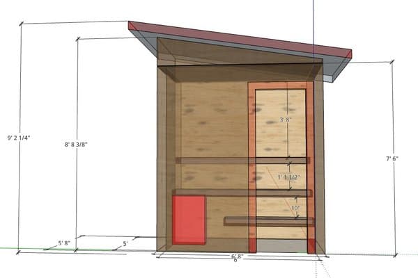 5x6 outdoor sauna plan — 3D rendered preview