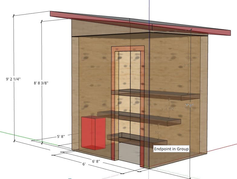 Custom 3D SketchUp model of the sauna design