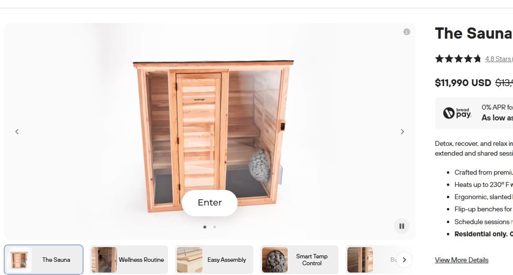 Cedar sauna interior with heater and benches